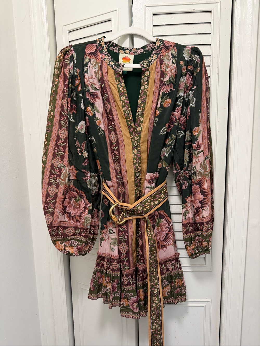 Flowering Garden Tree Long Sleeve Cotton Blend Mini dress - Picture 4 of 8